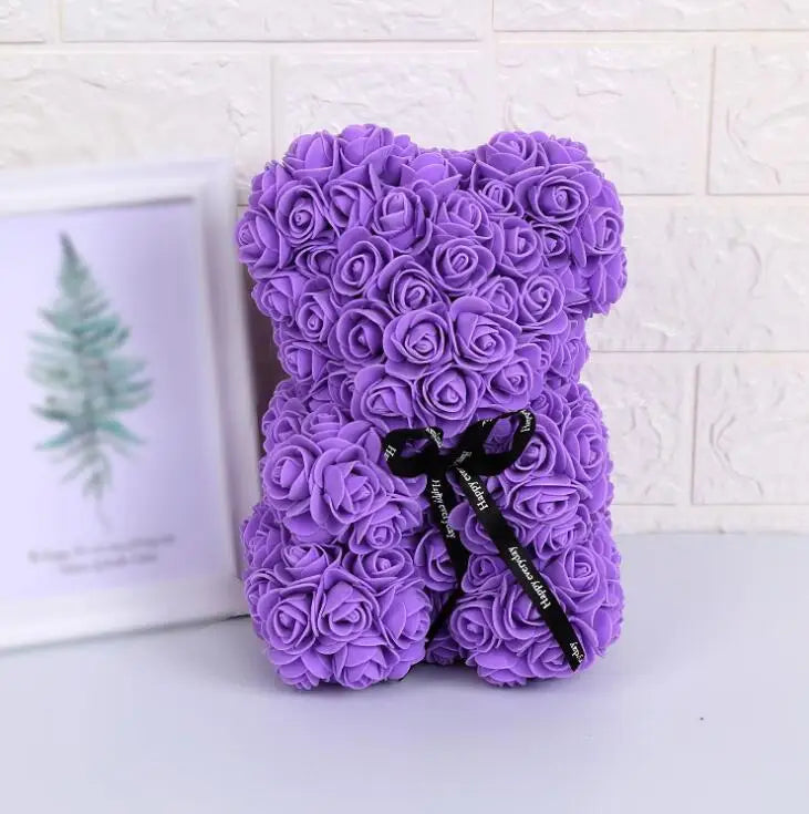 Artificial Flowers 25cm Rose Bear Girlfriend Anniversary Christmas Valentine's Day Gift Birthday Present For Wedding Party