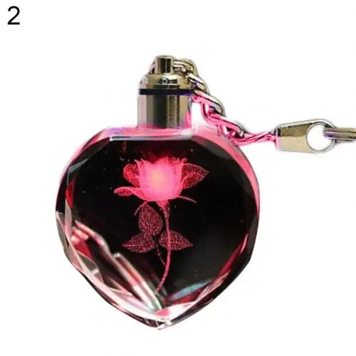 Artificial Crystal Rose Heart Keyring Key Chain LED Couple Lovers Girlfriend Boyfriend Key Ring Keychain Valentines Day Gifts
