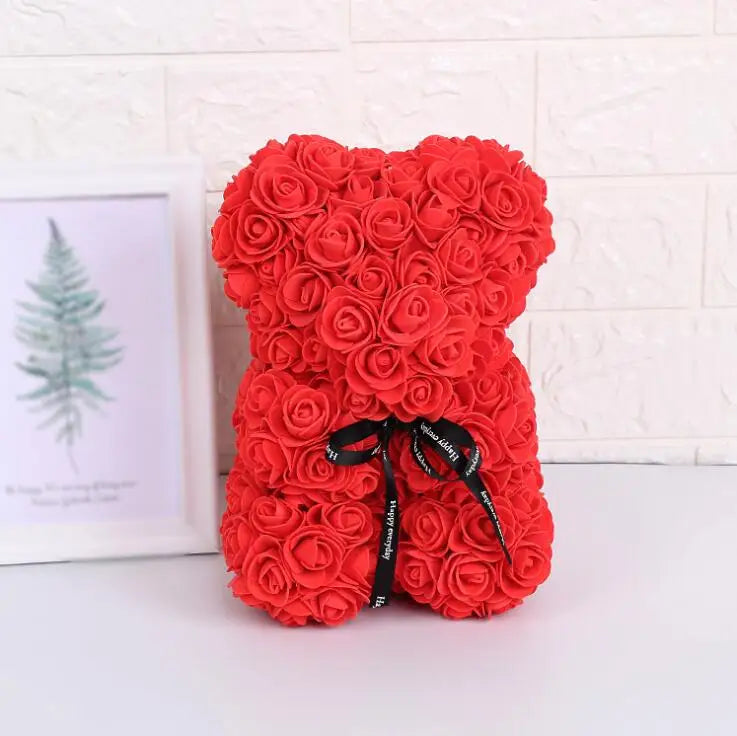 Artificial Flowers 25cm Rose Bear Girlfriend Anniversary Christmas Valentine's Day Gift Birthday Present For Wedding Party