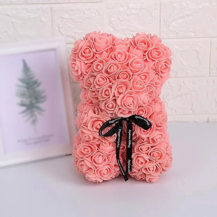 Artificial Flowers 25cm Rose Bear Girlfriend Anniversary Christmas Valentine's Day Gift Birthday Present For Wedding Party