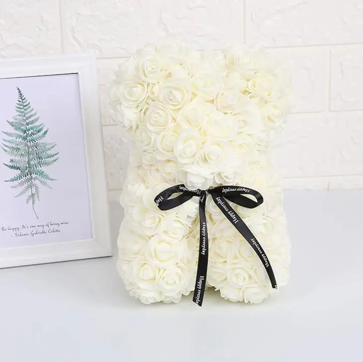 Artificial Flowers 25cm Rose Bear Girlfriend Anniversary Christmas Valentine's Day Gift Birthday Present For Wedding Party