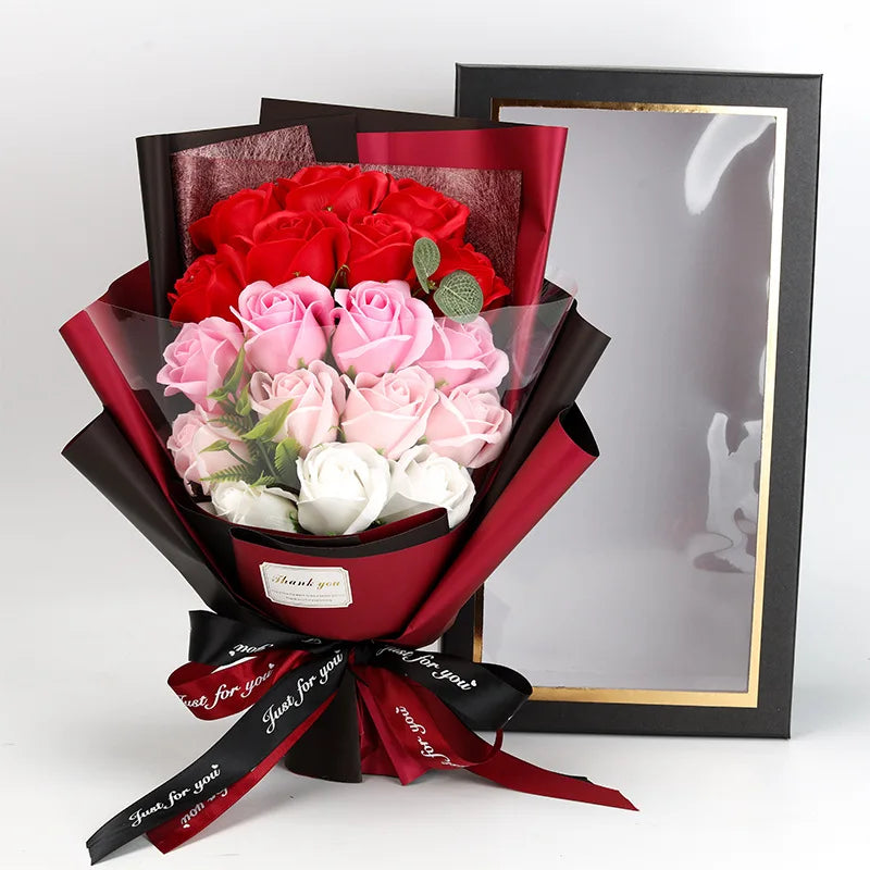 Artificial Soap Flower Rose Bouquet Gift Bags Valentine's Day Birthday Gift Wedding Home Decor 18 Rose Soap Bouquet Gift box
