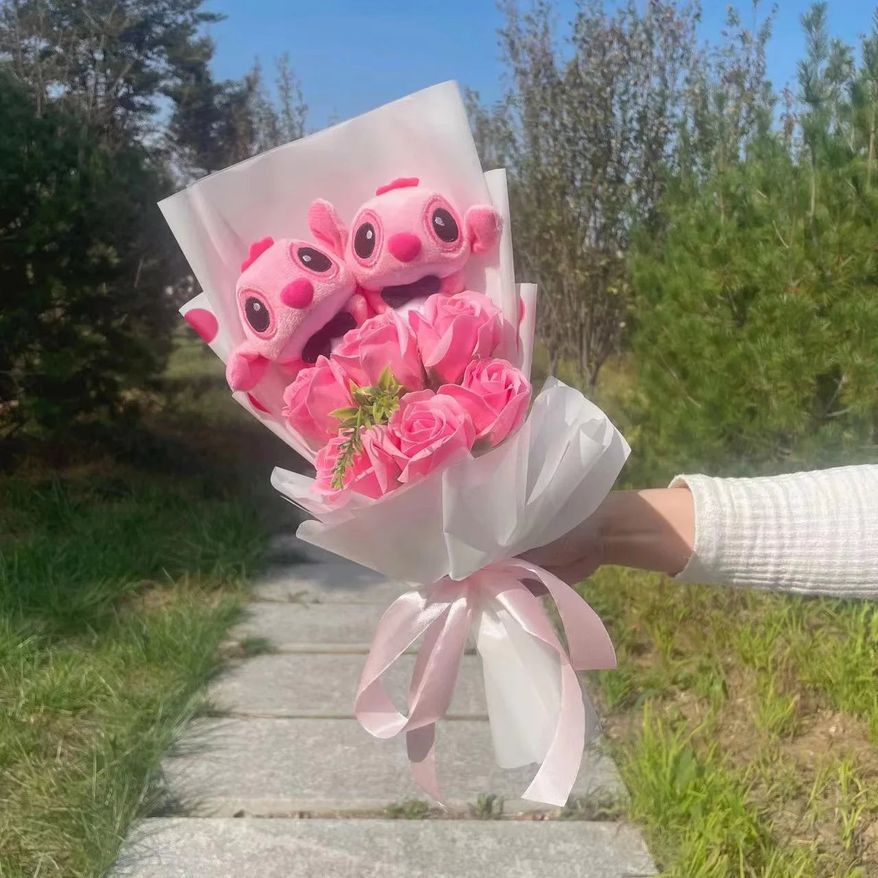 Cartoon Anime KT Cat Stitch Halloween Jack Skellington Plush Dolls Flower Bouquets Graduation Birthday Christmas Valentine Gifts