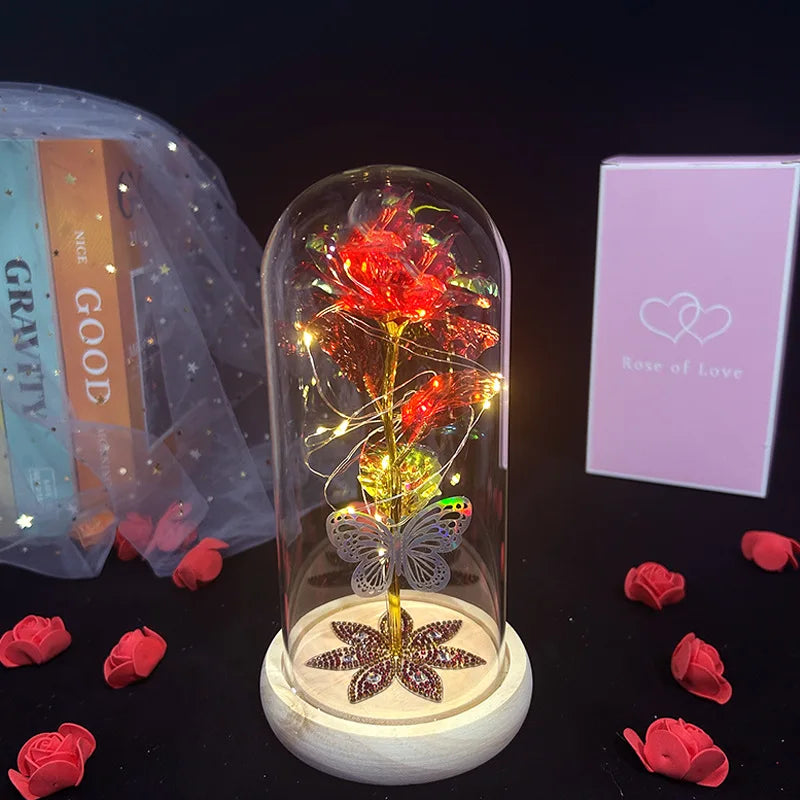 Galaxy Glass Rose Flower, Forever Eternal Crystal, Light Up Rose in Glass Dome, Birthday Gifts for Mom, Her, Grandma, Wife
