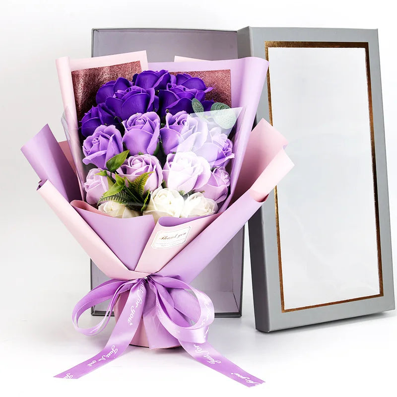 Artificial Soap Flower Rose Bouquet Gift Bags Valentine's Day Birthday Gift Wedding Home Decor 18 Rose Soap Bouquet Gift box