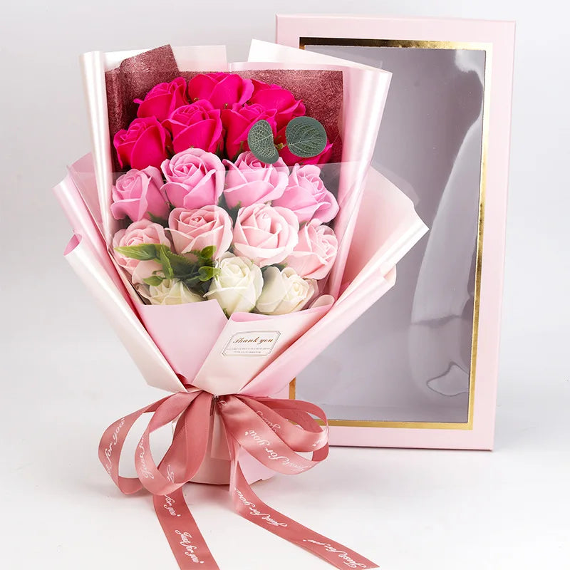 Artificial Soap Flower Rose Bouquet Gift Bags Valentine's Day Birthday Gift Wedding Home Decor 18 Rose Soap Bouquet Gift box