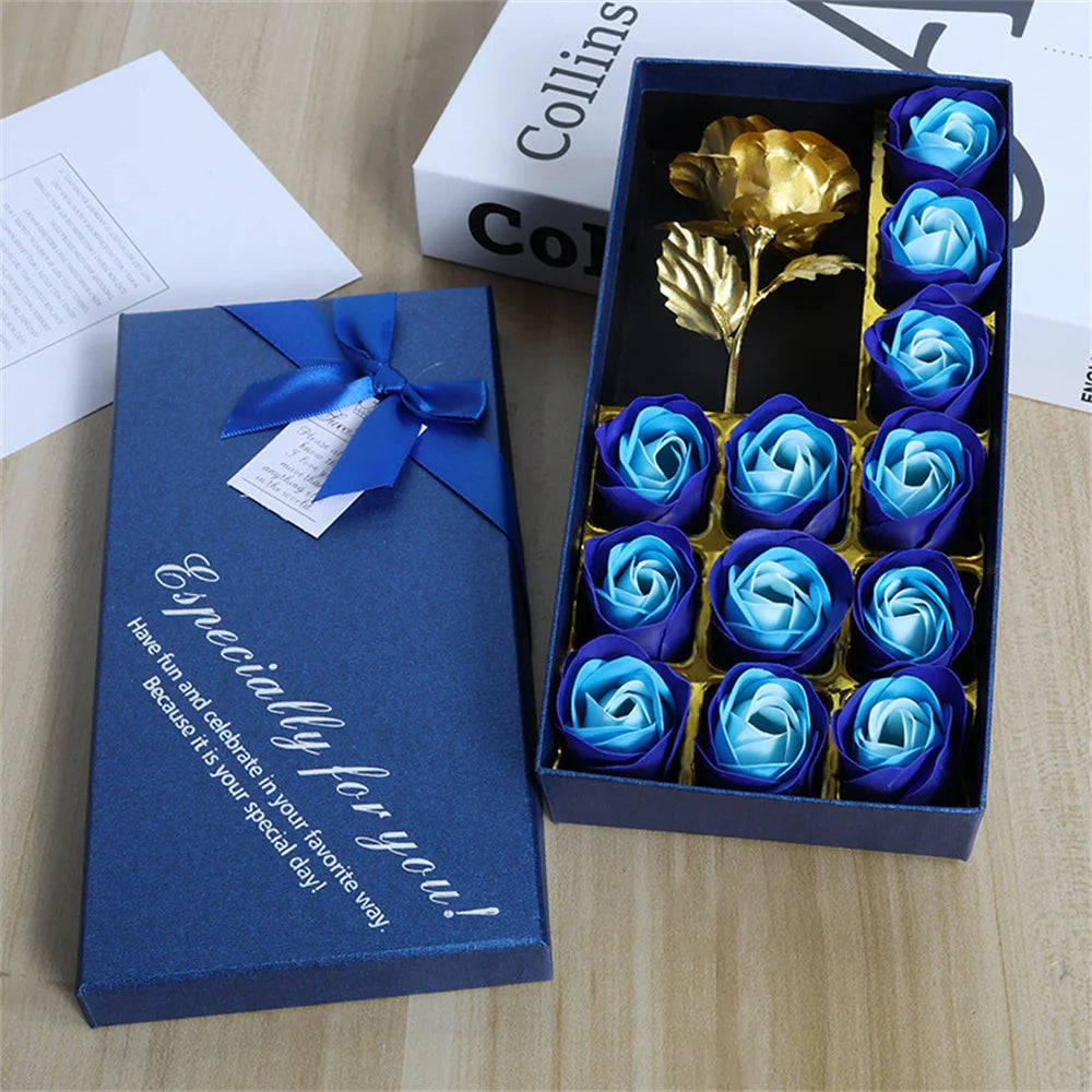 Artificial Soap Rose Gift Box Gold Foil Flower 12 Scented Rose Soap Flowers Wedding Home Decoration Valentine's Day Gift