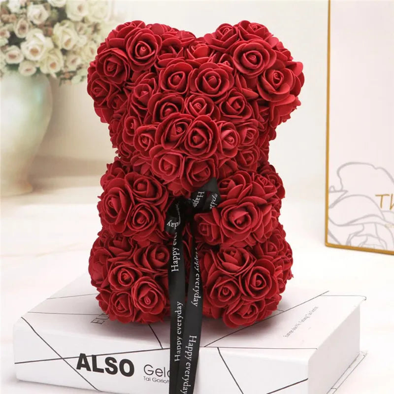 Artificial Flowers 25cm Rose Bear Girlfriend Anniversary Christmas Valentine's Day Gift Birthday Present For Wedding Party