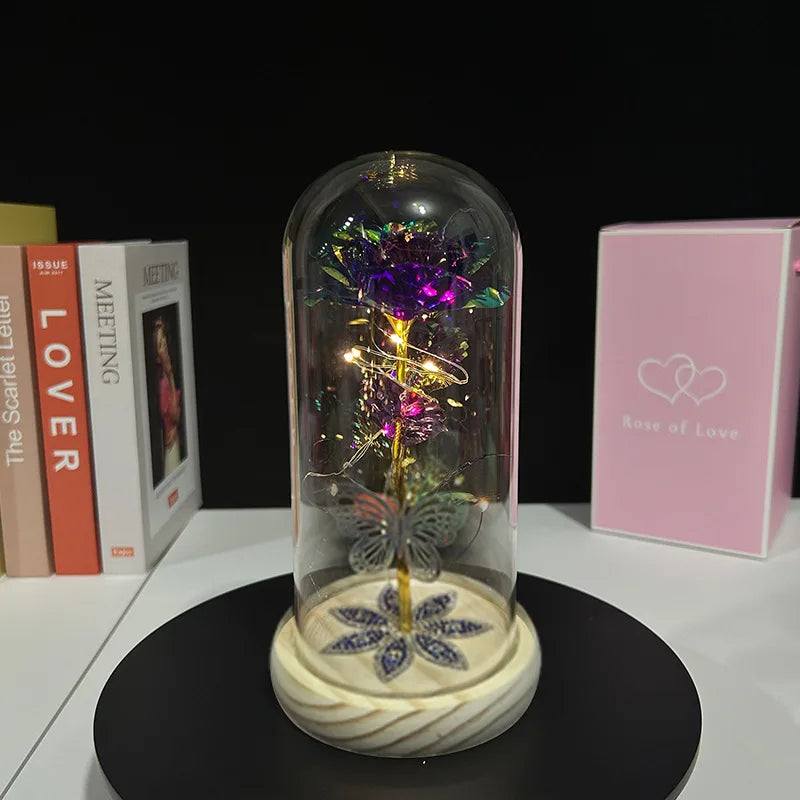 Galaxy Glass Rose Flower, Forever Eternal Crystal, Light Up Rose in Glass Dome, Birthday Gifts for Mom, Her, Grandma, Wife