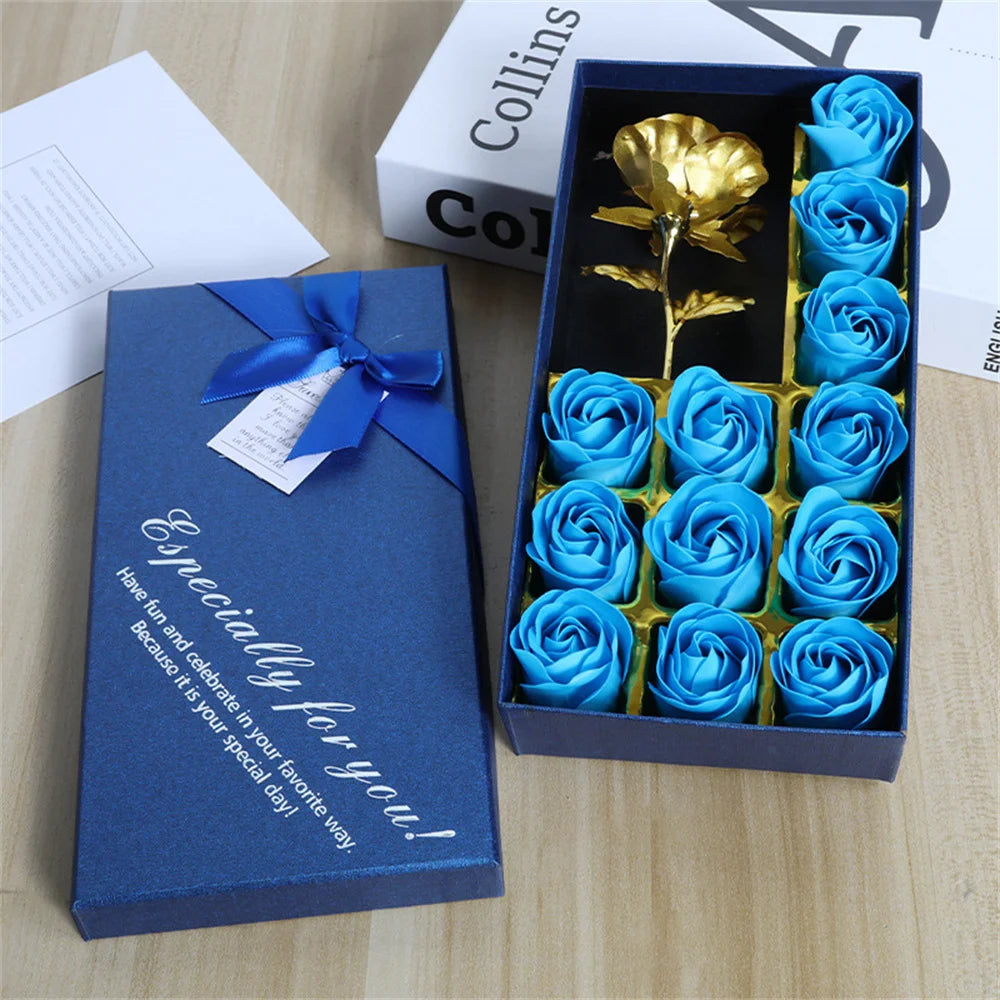 Artificial Soap Rose Gift Box Gold Foil Flower 12 Scented Rose Soap Flowers Wedding Home Decoration Valentine's Day Gift