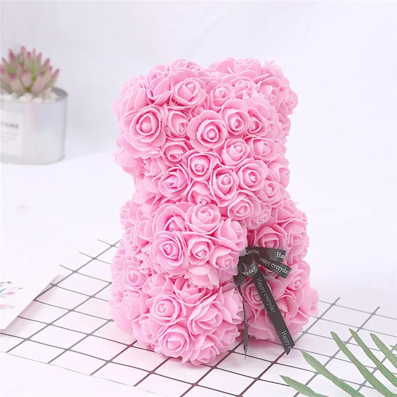 Artificial Flowers 25cm Rose Bear Girlfriend Anniversary Christmas Valentine's Day Gift Birthday Present For Wedding Party