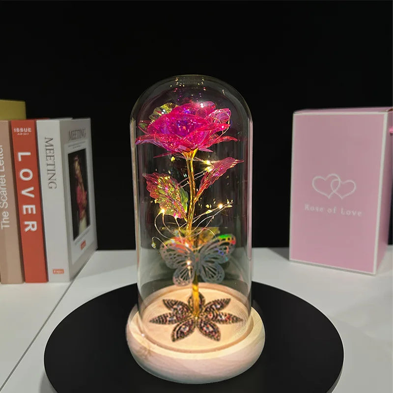 Galaxy Glass Rose Flower, Forever Eternal Crystal, Light Up Rose in Glass Dome, Birthday Gifts for Mom, Her, Grandma, Wife